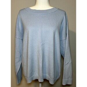 J. Jill Womens Large Light Blue Sweater Cotton Knit Pullover Round Neck Nautical
